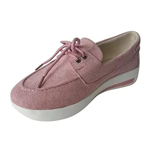Produktbild: VBEDKDEB Loafer Damen Mokassins Flache Slipper Solide Schuhe Plattform Casual Damen Keil Farbe Mode Lace Up Freizeitschuhe Schlupfschuhe Slip on Bequemschuhe Flach (38)
