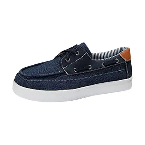 Produktbild: VBEDKDEB Loafer Damen Mokassins Flache Slipper Und Frühling Große Größe Canvas Schuhe Schnüren Slip On Flache Runde Zehen Low Top Einzelne Halbschuhe Schlupfschuhe Bequem Bequemschuhe (Navy, 40)