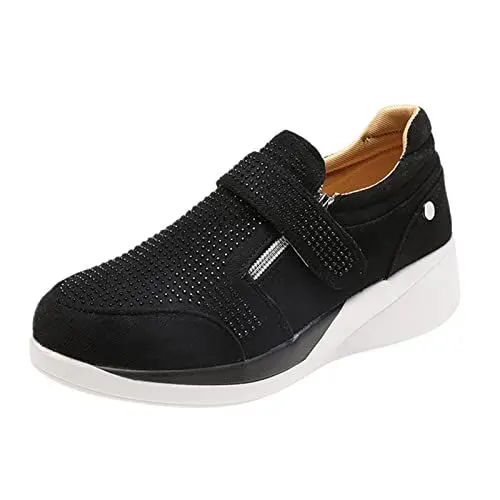 Produktbild: VBEDKDEB Sneaker Damen Sportschuhe Laufschuhe Turnschuhe, einfarbig, Strass, Hakenschlaufe, Keil, lässige Turnschuhe Sneaker Hellblau Damen (40)