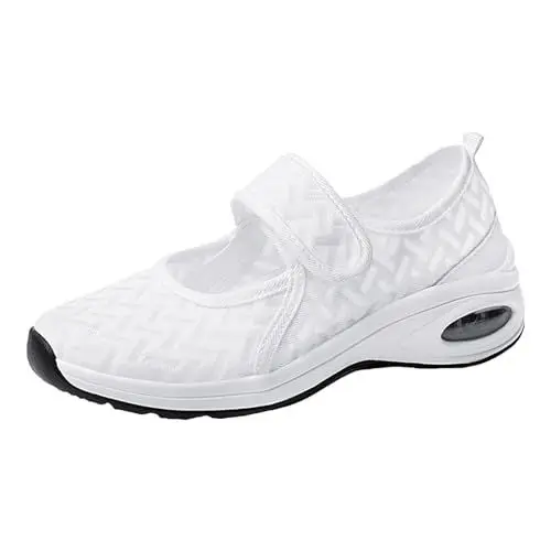 Produktbild: VBEDKDEB Sneaker Damen Turnschuhe Sportschuhe Laufschuhe Lässige Walk Sportschuhe für Damen mit runder Spitze leicht atmungsaktiv Walking Schuhe Damen (White, 40)