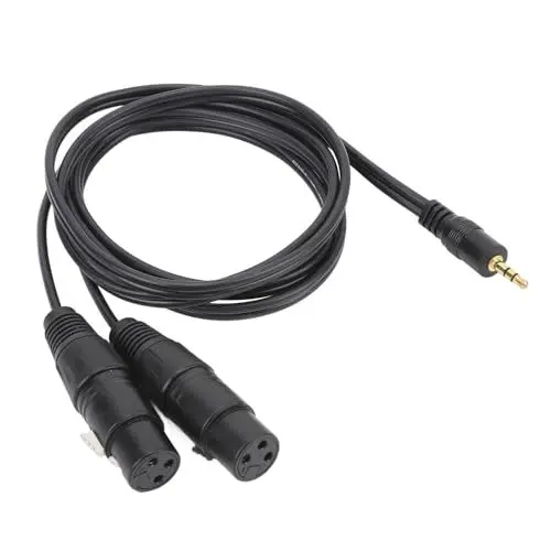 Produktbild: VBESTLIFE 3,5-mm-auf-Dual-XLR-Kabel, Dual-XLR-Buchse auf 3,5-mm-Y-Splitterkabel, 4,9-Fuß-XLR-Buchse auf 1/8-Zoll-Miniklinke TRS Stereo Aux Interconnect Audio Mic Patchkabel