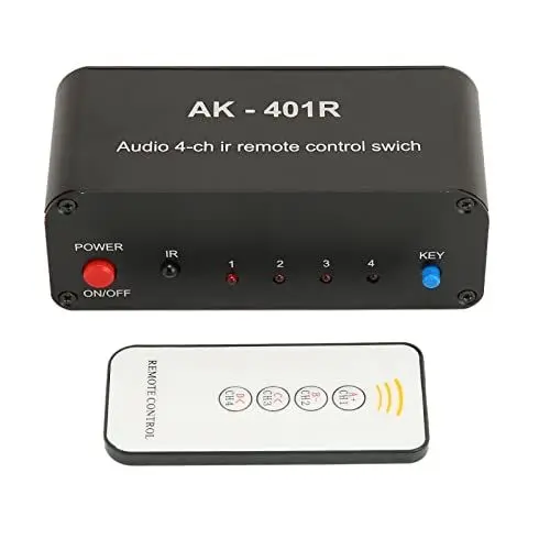Produktbild: VBESTLIFE 4-Wege-Umschalter, 4-in-4-Ausgang-Stereo-Umschalter, 4-Kanal-Umschalter für DVD-Spielekonsole, mit IR-Fernbedienung