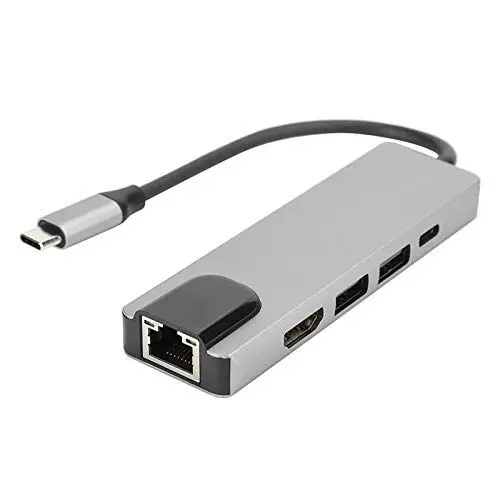 Produktbild: VBESTLIFE 5-in-1-Typ-C-Hub, Typ-C-Hub auf Hdmi-Adapter, Hochgeschwindigkeitsübertragung, Typ-C auf 100M-Ethernet-RJ45-Erweiterungsport