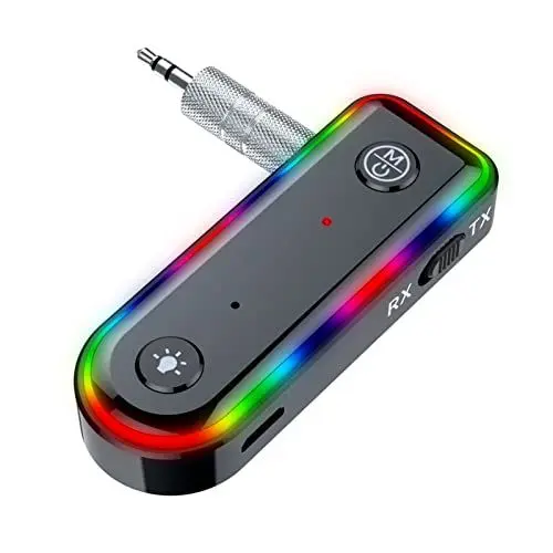 Produktbild: VBESTLIFE Auto Bluetooth Empfänger Sender, Tragbarer 2 in 1 Wireless HiFi RGB Automatische Verbindung Bluetooth Sound Adapter für Auto
