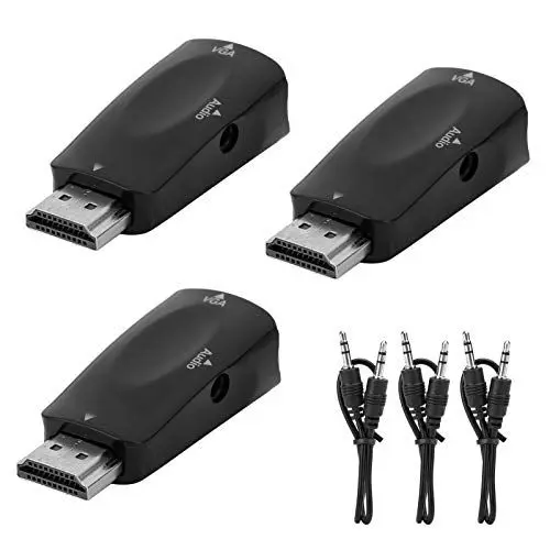 Produktbild: VBESTLIFE HDMI-zu-VGA-Adapter, 3 Sätze, HDMI-Stecker zu VGA-Buchse, 1080P-Videoadapter, mit Audioausgangskabel, für alle VGA-, DV-, Tablet-, MP4- usw. Monitore mit