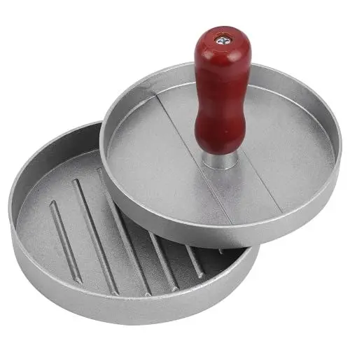 Produktbild: VBESTLIFE Hamburger Presse Patty Maker, Lebensmittelqualität Nnostick Aluminium Burger Fleischherstellung Werkzeug Burger Maker Form mit Holzgriff, für Zuhause, Hamburger, Restaurants