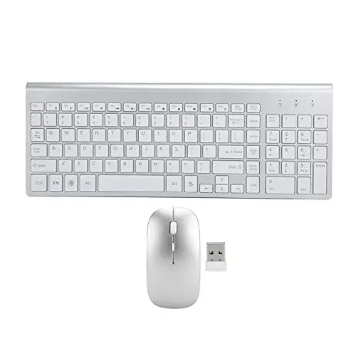 Produktbild: VBESTLIFE Kombination aus Kabelloser Tastatur und Optischer Maus,Weißes Minimalistisches Geräuschreduzierendes Tastatur- und Mausset mit Stummschaltung,für Laptop-PC-Computer-Desktop