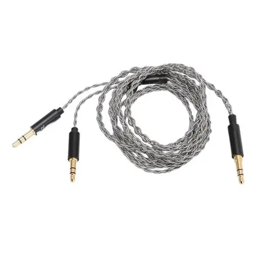 Produktbild: Kopfhörer-Upgrade-Kabel, 3,5 Mm auf Dual 3,5 Mm Loses Ersatz-Kopfhörerkabel für T1 II T5, für MDR Z7, für Sundara, für He4xx, für He400se, Silber