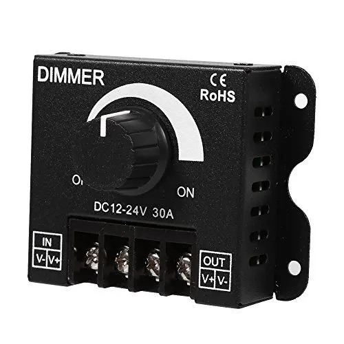 Produktbild: VBESTLIFE LED-Lichtleisten-Dimmer, DC 12V-24V 30A PWM-Dimmer-Controller, mit Drehregler, zum Einstellen der Helligkeit EIN/AUS-Schalter