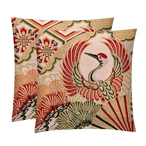 Produktbild: VBFOFBV 2 Stück Samt-Kissenbezug, quadratischer Kissenbezug, Kissenbezug für Couchbett,Japanische Kran Zypresse Blumen Kunst Weinlese
