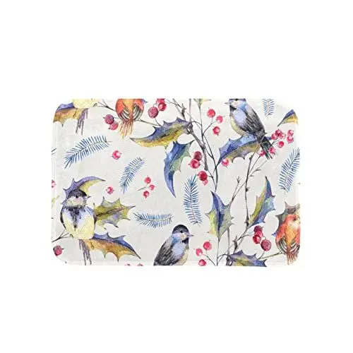 Produktbild: VBFOFBV Bereichsteppich, Badteppich, Fußmatte, Rutschfester, waschbarer Teppich für Badezimmer, Küche, Waschküche, Dekoration,Weihnachtszweig Vogel Weinlese Winter