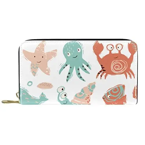 Produktbild: VBFOFBV Damen Geldbörse Bifold Multi Card Case Geldbörse mit Reißverschlusstasche, Cartoon Wal Sailor Haima Pferd Meereslebewesen
