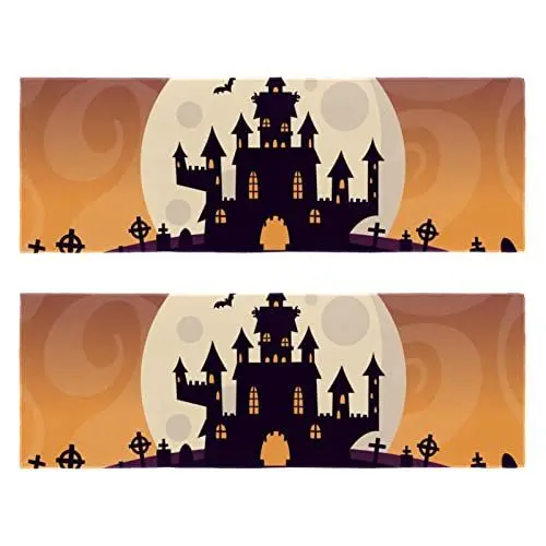 Produktbild: VBFOFBV Handtücher Weiches Handtuch für Badezimmer Küche Yoga Gym Deko Handtücher 2er Set, Halloween Karikatur Mond Schloss Nacht