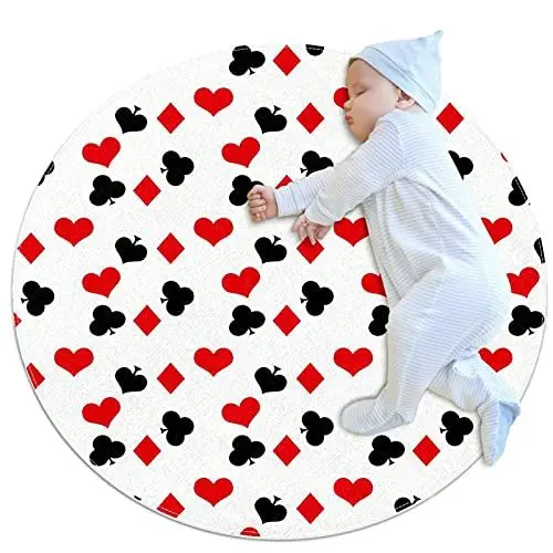 Produktbild: VBFOFBV Maschinenwaschbarer runder Teppich für den Innenbereich, weich, Schlafzimmerboden, Sofa, Wohnzimmer, Wohnheim, Kleiner runder Teppich, 2,3 Fuß,Schürhaken Schwarz Rot Muster