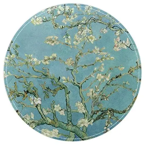 Produktbild: VBFOFBV Maschinenwaschbarer runder Teppich für den Innenbereich, weicher Schlafzimmerboden, Sofa, Wohnzimmer, Wohnheim, Kleiner runder Teppich,Ölgemälde Kunst Mandelbaum