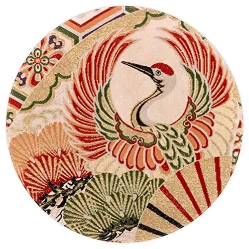 Produktbild: VBFOFBV Runder weicher Teppich, 1,2 m, für Mädchen, Jungen, Teenager, Kreis, Kinderzimmer, Teppich für Schlafzimmer, Wohnzimmer, Heimdekoration,Japanische Kran Zypresse Blumen Kunst Weinlese