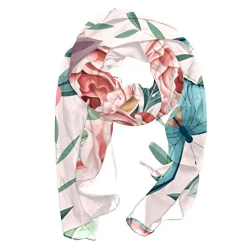 Produktbild: VBFOFBV Schals für Frauen Leichter Druck Blumenmuster Schal Schal Mode Schals Sonnencreme Tücher,Pastorable rosa Rosen Blumen Schmetterlings Blumenweinlese