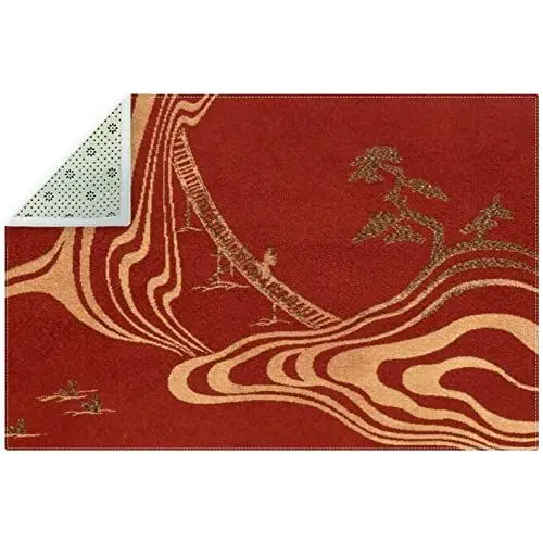 Produktbild: VBFOFBV Teppich, waschbar, rutschfest, Bodenteppich für Fußmatte, Eingangsbereich, Schlafzimmer, Waschküche, Dekoration,Japanischer roter Zypressen Goldener Marmorweinlese