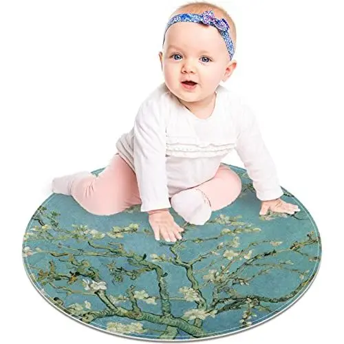 Produktbild: VBFOFBV Teppiche für Wohnzimmer, rund, Teppich, weich, Schlafzimmer, Boden, Sofa, Wohnheim, kreisförmig,Ölgemälde Kunst Mandelbaum