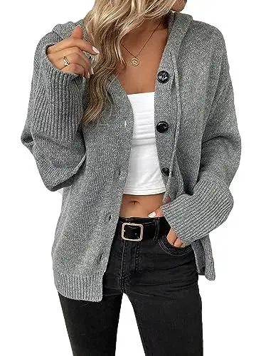 Produktbild: Vcindai Damen Langarm Grobstrickjacke Kurz Strickjacke Herbst Winter Strickmantel mit Kapuze