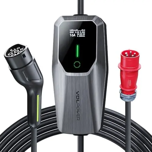 Produktbild: VDLPOWEREU Typ 2 Ladekabel 11kW, EV Ladegerät Dreiphasig CEE 16A | 5M Mobile Wallbox Ladestation Einstellbarer Strom und Einstellung Startzeit für Allen Elektrofahrzeugen EV PHEV IEC 62196-2 Stecke