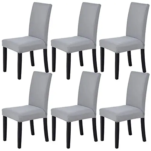 Produktbild: Veakii Stuhlhussen 6 Stück Elastische Moderne Beschützer Stuhlhussen, bi-Elastic Spannbezug, Hochzeit Partys Bankett Deko, pflegeleicht und Langlebig Universal (6 Stück, Silber Grau)
