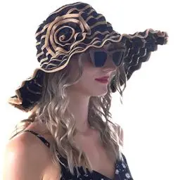 Produktbild: VECRY Damen Jahrgang Strand Sonnenhut Reisen Faltbar Breite Krempe Sommer UV Hüte (Schwarz/Braun,M)