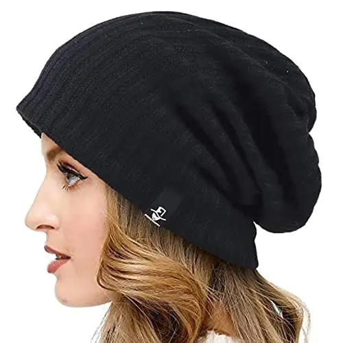 Produktbild: VECRY Damen Lässige Mütze Stricken Baskenmütze Gerippte Schädelkappe Winter Sommer Hüte (Solide Schwarz)