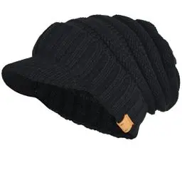 Produktbild: VECRY Herren Baumwolle Mütze Strickmützen Slouch Beanie Schädel Cap Winter Sommer Hüte (816-Schwarz)