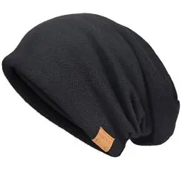 Produktbild: VECRY Herren Baumwolle Mütze Strickmützen Slouch Beanie Schädel Cap Winter Sommer Hüte (Schwarz)