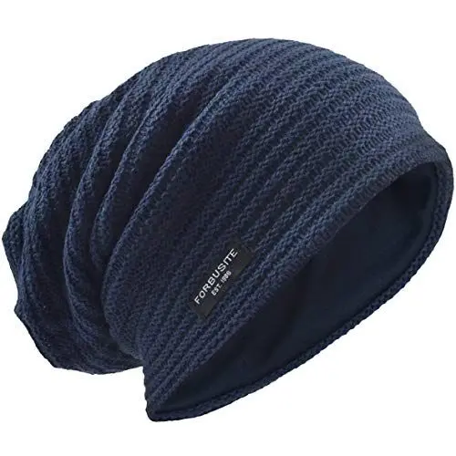 Produktbild: VECRY Herren Lässige Mütze Strickmütze Schädeldecke Lange Gefütterte Winter Sommer Hüte (Solide Marine)