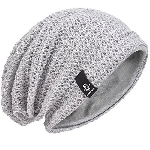 Produktbild: VECRY Herren Slouchy Mütze Strickmützen Rasta Skull Cap Sommer Winter Sackmütze (Hellgrau)