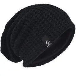 Produktbild: VECRY Herren Slouchy Mütze Strickmützen Rasta Skull Cap Sommer Winter Sackmütze (Schwarz)