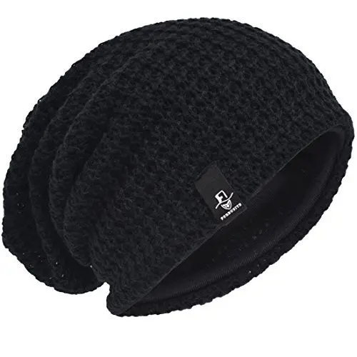 Produktbild: VECRY Herren Slouchy Mütze Strickmützen Rasta Skull Cap Sommer Winter Sackmütze (Schwarz)