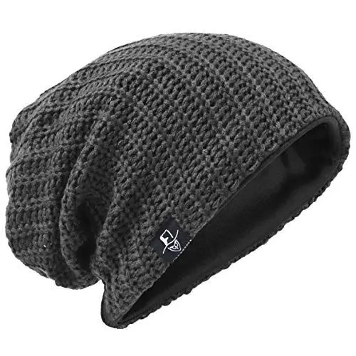 Produktbild: VECRY Herren Slouchy Mütze Strickmützen Rasta Skull Cap Sommer Winter Sackmütze , M, Gerippt Grau