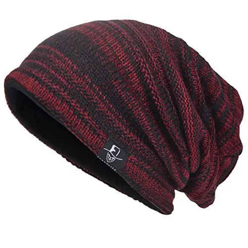 Produktbild: VECRY Herren Slouchy Stricken Beanie Skull Caps Künstlerische Hüte, M, Rotwein