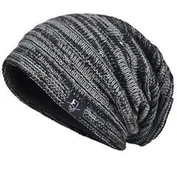 Produktbild: VECRY Herren Slouchy Stricken Beanie Skull Caps Künstlerische Hüte, M, Schwarz