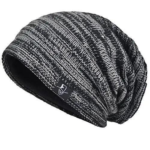 Produktbild: VECRY Herren Slouchy Stricken Beanie Skull Caps Künstlerische Hüte, M, Schwarz
