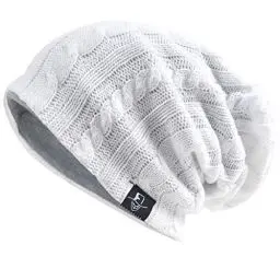 Produktbild: VECRY Herren Slouchy Stricken Übergroße Beanie Skull Caps Künstlerische Hüte, Kabel-Weiß, M