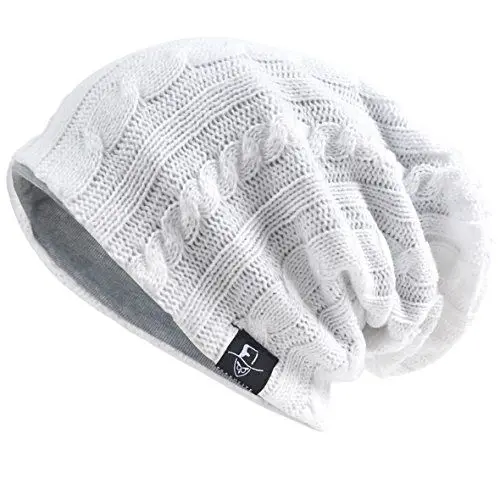 Produktbild: VECRY Herren Slouchy Stricken Übergroße Beanie Skull Caps Künstlerische Hüte, Kabel-Weiß, M