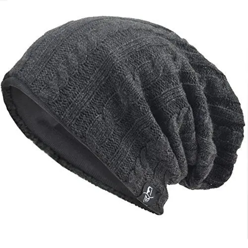 Produktbild: VECRY Herren Slouchy Stricken Übergroße Beanie Skull Caps Künstlerische Hüte (Kabel-Grau)