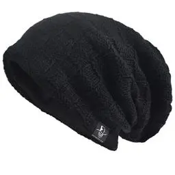 Produktbild: VECRY Herren Slouchy Stricken Übergroße Beanie Skull Caps Künstlerische Hüte (Plaid-Schwarz)