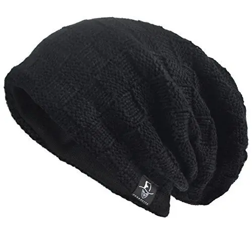 Produktbild: VECRY Herren Slouchy Stricken Übergroße Beanie Skull Caps Künstlerische Hüte (Plaid-Schwarz)