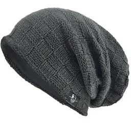 Produktbild: VECRY Herren Slouchy Stricken Übergroße Beanie Skull Caps Künstlerische Hüte (Plaid-Grau)