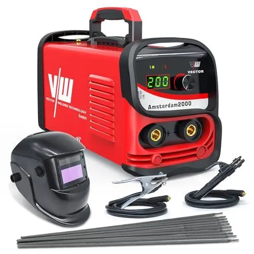 Produktbild: VECTOR Elektroden Schweißgerät Set - ARC 200A Schweißgeräte mit Helme, Inverter Schweissgerät - Mini Schweißgerät - MMA | E-Hand Inverter mit 200 Ampere, IGBT Technologie