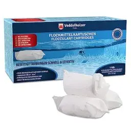 Produktbild: Veddelholzer 1 kg Flockmittel Pool Kartuschen 8 x 125g für Filteranlagen Sand & Glas. Pool Flockungsmittel als Poolreiniger, Poolklar, Poolpflege, Pool Zubehör für klares Wasser.