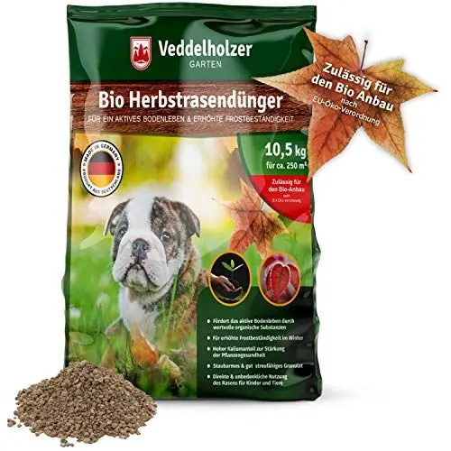 Produktbild: Veddelholzer Bio Herbstrasendünger mit Langzeit-Wirkung nachhaltiger Bodenaktivator mit Kalium organisch Herbstdünger zur Überwinterung Rasendünger Herbst Langzeitdünger für frostbeständigen Rasen