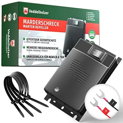 Produktbild: Veddelholzer Marderschreck Auto-hochwirksame Autobatteriebetriebene Marderabwehr im Ultraschall Frequenzbereich-Automatischer Marderschutz Motoraum passend für alle Modelle-Autozubehör Marder Abwehr