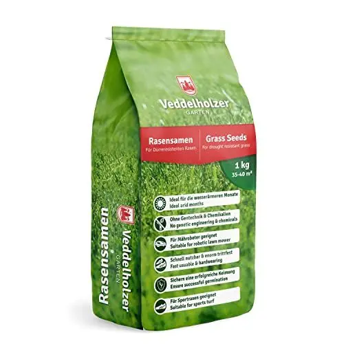 Produktbild: Veddelholzer Rasensamen dürreresistent für Trockenrasen & Schattenrasen Samen Grassamen schnellkeimend ideal als Saatgut für Sport und Spielrasen Rasen für Mähroboter im Garten geeignet 1 kg = 40 m²