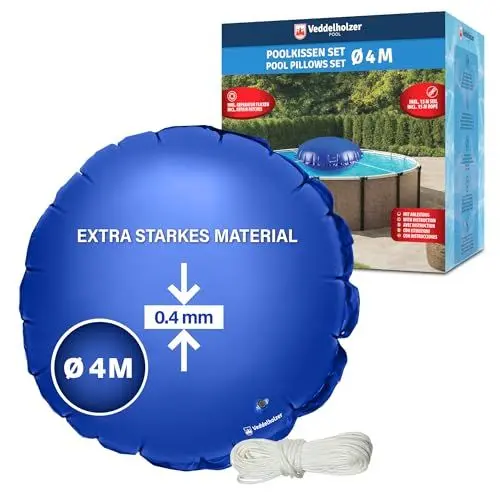 Produktbild: Veddelholzer XXL Ø 4m Poolkissen rund Set Inkl. 15 m Befestigungsseil & Reparaturkit Luftkissen zur Poolabdeckung. Perfektes Pool Zubehör zur Überdachung Abdeckung im Winter und bei schlechtem Wetter